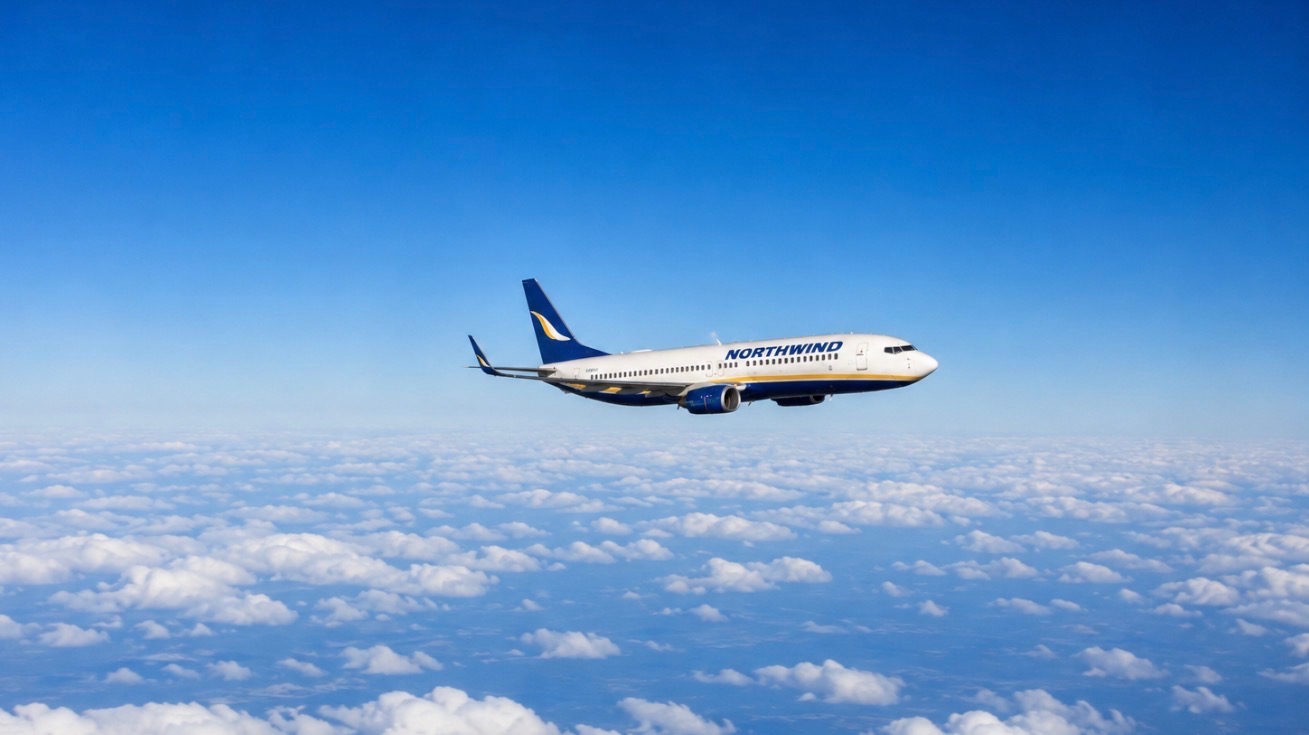 Airplane flying through a blue sky