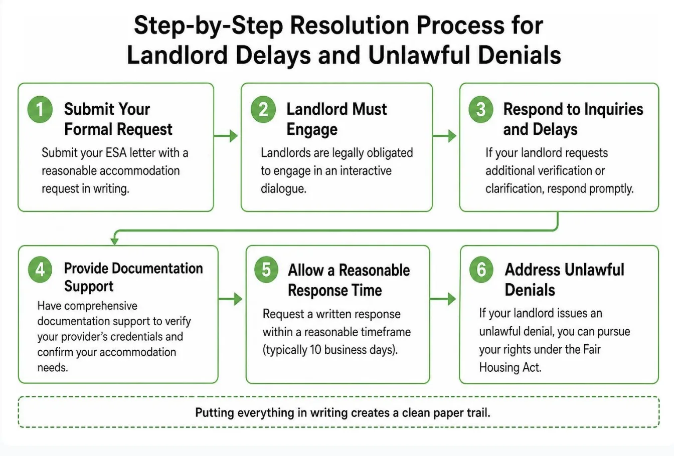 Step-by-step resolution process for landlord delays and unlawful denials