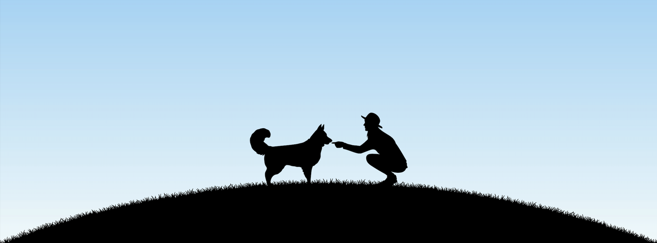 Young woman under a blue sky petting her emotional support dog