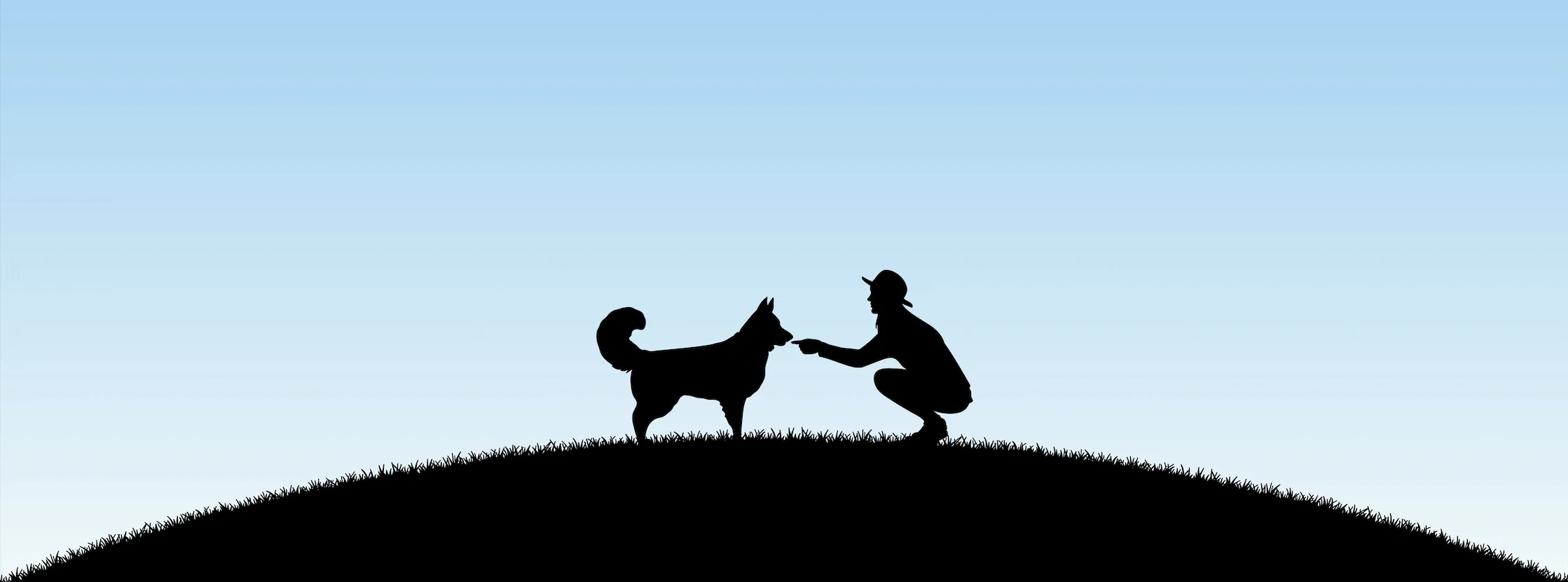 Young woman under a blue sky petting her emotional support dog