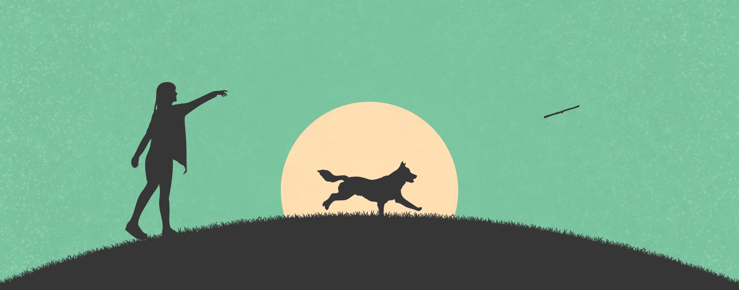 drawing of ESA dog and owner throwing stick